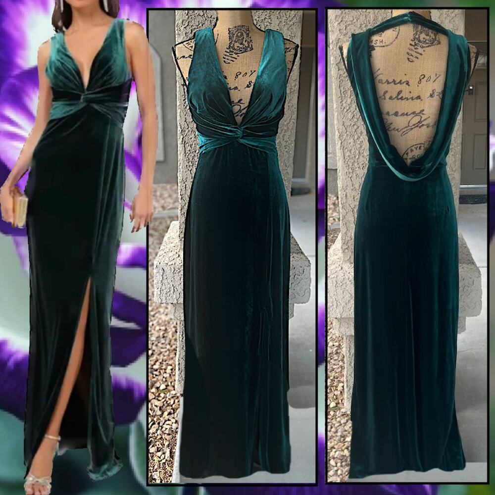Lulus Enhanced Aura Emerald Green Velvet Cowl Back Maxi Dress Size M